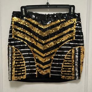 Super mini sequin skirt, black, gold and silver, size Small